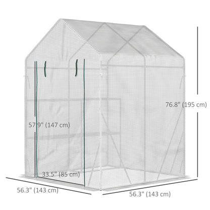 56" x 56" Walk-in Greenhouse Outdoor, Portable Gardening Plant Hot House with 2-Tier Shelf, Green