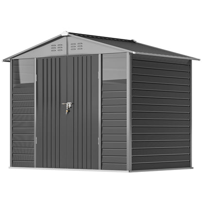 8' x 6' Outdoor Storage Shed, Metal Garden Shed with 2 Windows, 4 Vents, Lockable Doors and Gloves, Dark Grey