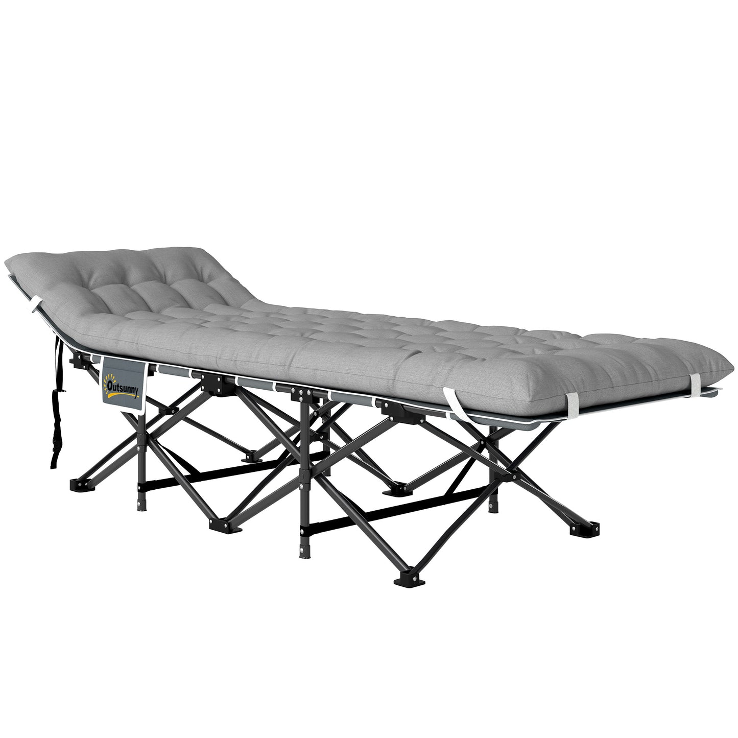 25.6" Wide Folding Bed, Camping Cot for Adults with Mattress, Carry Bag, Storage Pocket, Max Load 330 LBS, Light Grey