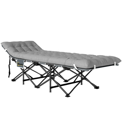25.6" Wide Folding Bed, Camping Cot for Adults with Mattress, Carry Bag, Storage Pocket, Max Load 330 LBS, Light Grey