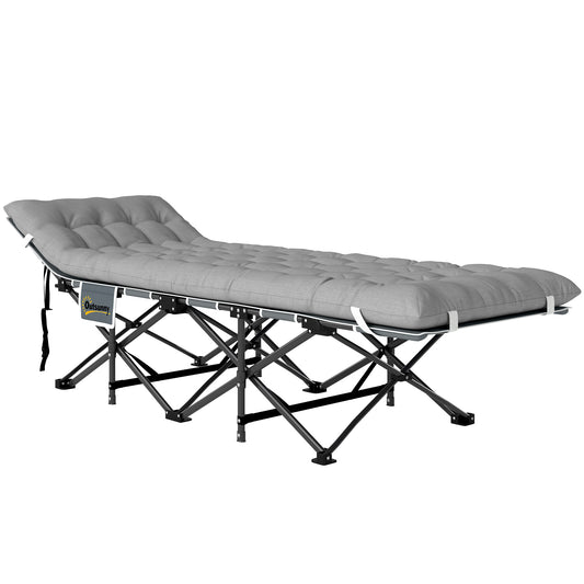 25.6" Wide Folding Bed, Camping Cot for Adults with Mattress, Carry Bag, Storage Pocket, Max Load 330 LBS, Light Grey