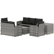 6 Pieces Wicker Patio Furniture Set with Cushions, 7-Seater Rattan Patio Sofa Set with Storage Coffee Table & Side Table, Sectional Outdoor Furniture Set, Black