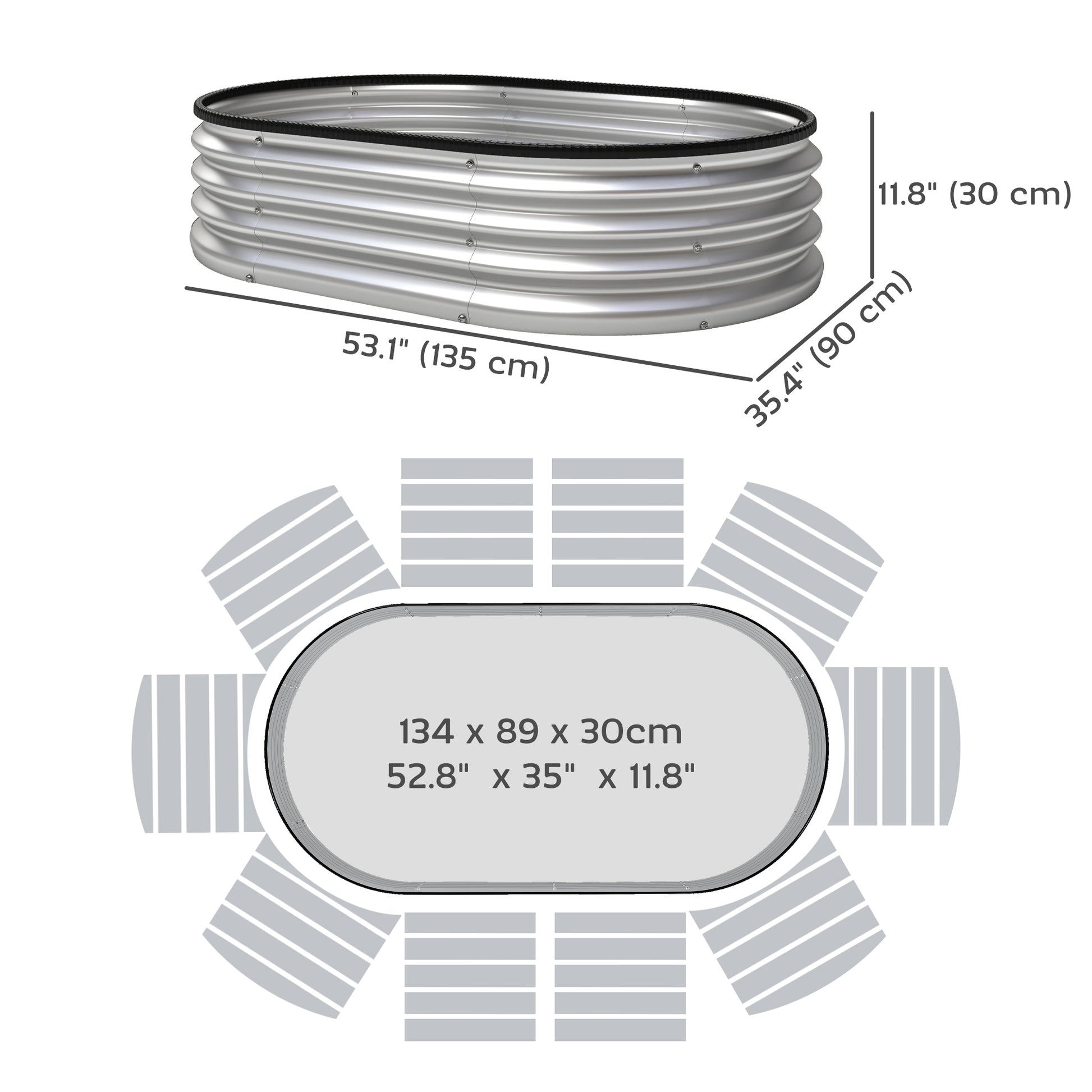 Galvanized Raised Garden Bed, 4 x 3 x 1 ft Modular Metal Garden Beds with Rubber Strip Edging, Silver