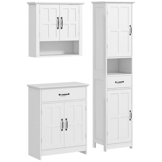 3-Piece Bathroom Furniture Set, Modern Bathroom Storage Cabinet with Drawers and Shelves, Tall and Small Floor Cabinets, Wall-mounted Medicine Cabinet, White
