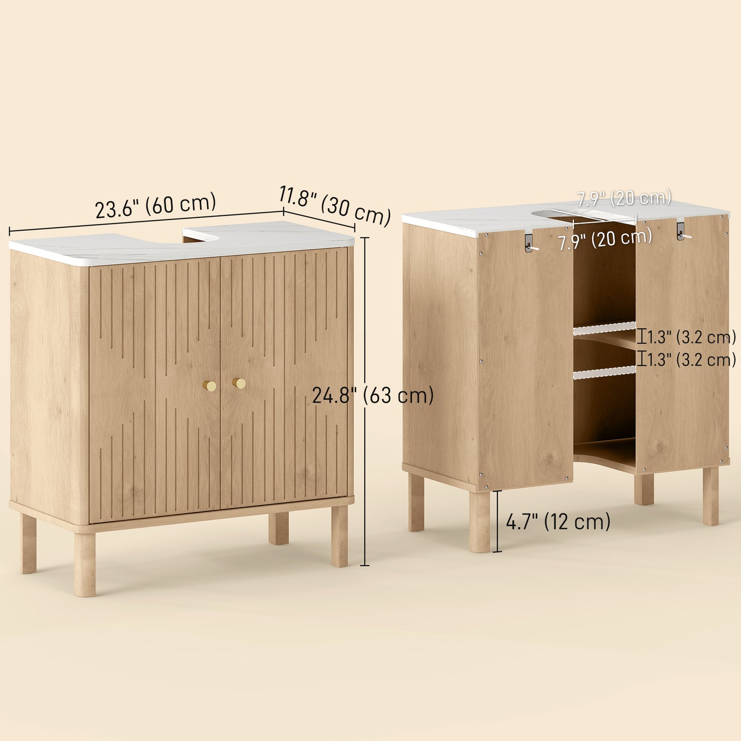 Floor Standing Bathroom Vanity, Bathroom Vanity Cabinet with Adjustable Shelf, Oak