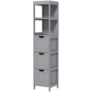 Narrow Bathroom Cabinet with 3 Drawers and 2 Tier Shelf, Tall Cupboard Freestanding Linen Tower, Grey