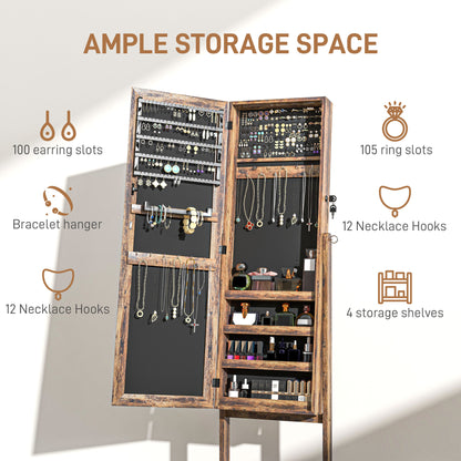 Lockable Mirror Jewelry Cabinet, Full-Length Mirror and Jewellery Storage with 3 Adjustable Angles, Rustic Brown