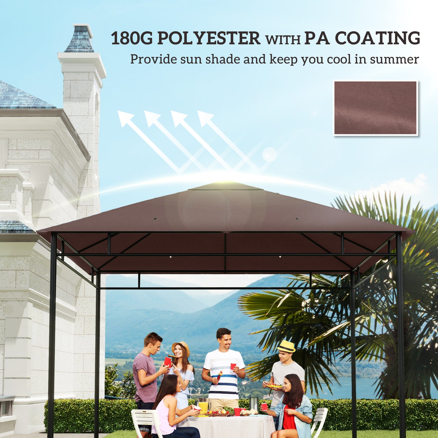 10' x 10' Square Gazebo Canopy Replacement UV Protected Top Cover Sun Shade Coffee
