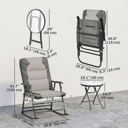 3-Piece Outdoor Foldable Rocking Chair Set, Light Grey