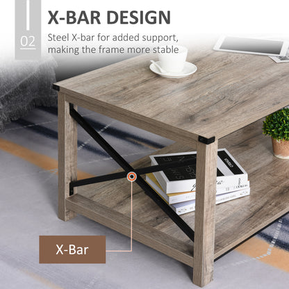 Industrial Coffee Table, Cocktail Table with Bottom Storage Shelf, Metal X-Bar for Living Room Bedroom