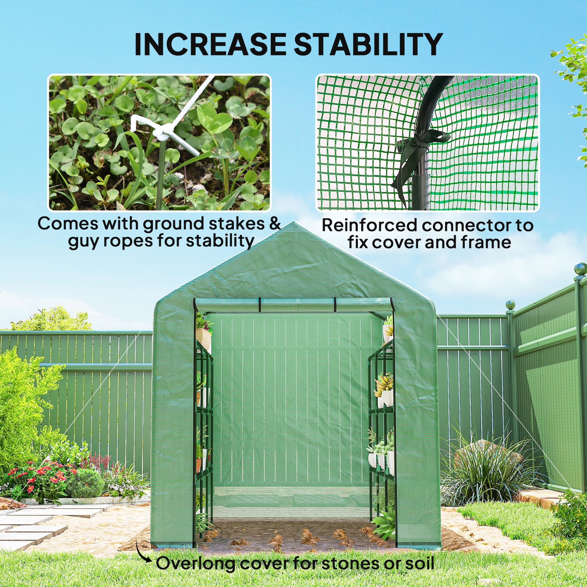 8' x 6' x 7' Portable Walk-In Greenhouse Hot House with 18 Shelves, Water/UV Resistant Weather Cover, & Roll Up Door