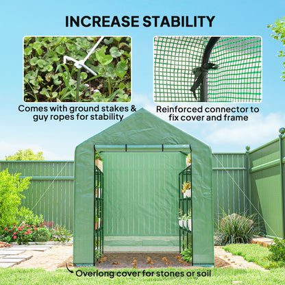 8' x 6' x 7' Portable Walk-In Greenhouse Hot House with 18 Shelves, Water/UV Resistant Weather Cover, & Roll Up Door