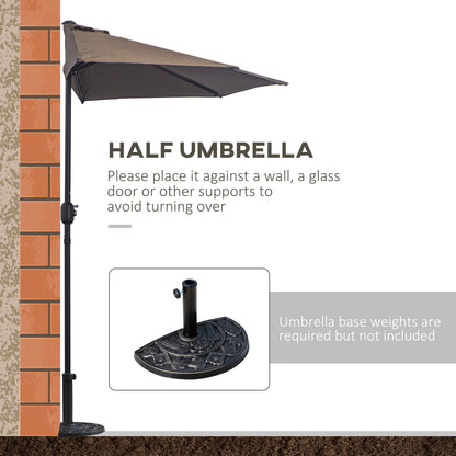 9ft Half Round Umbrella Outdoor Patio Garden Balcony Parasol Window Sun Shade w/ 5 Ribs Coffee