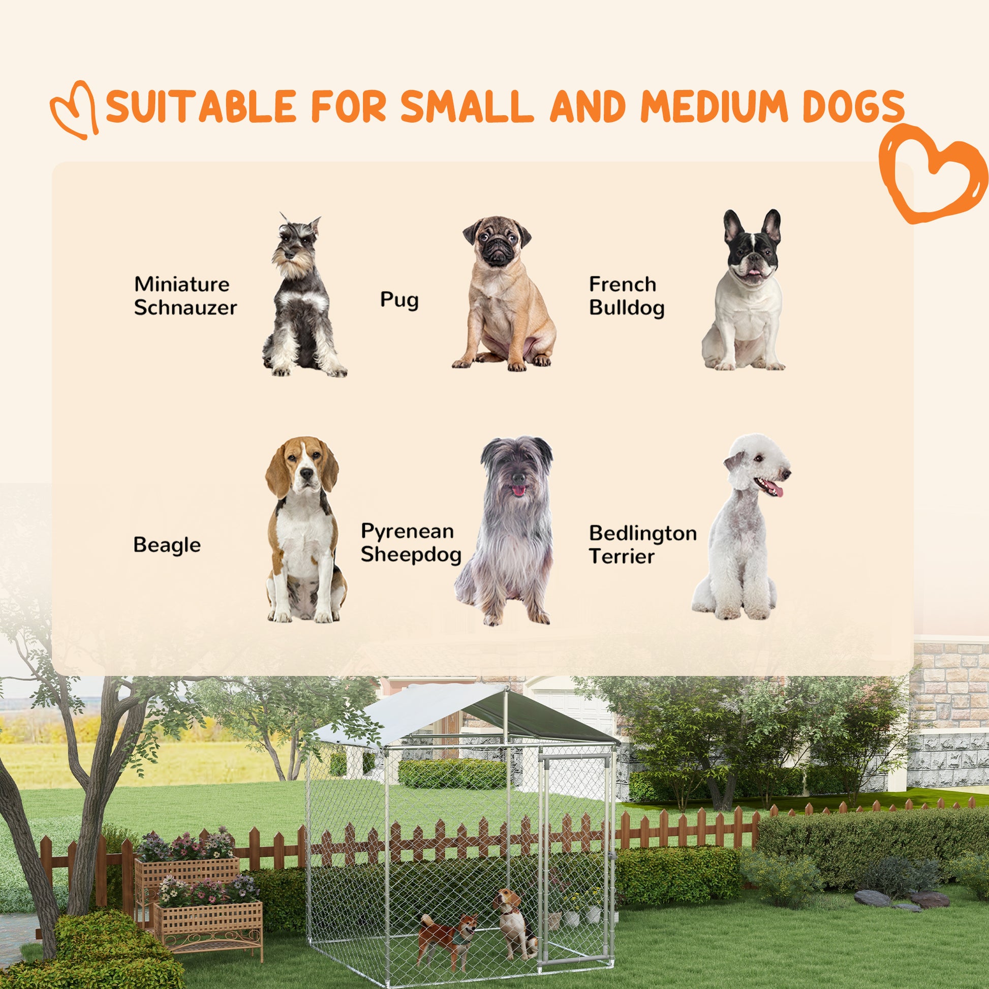 6.6' x 6.6' x 7.8' Outdoor Dog Kennel Heavy Duty Galvanized Steel Chain Link with UV-resistant Roof, Silver