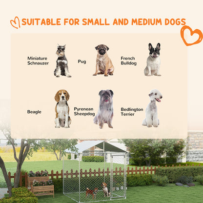 6.6' x 6.6' x 7.8' Outdoor Dog Kennel Heavy Duty Galvanized Steel Chain Link with UV-resistant Roof, Silver
