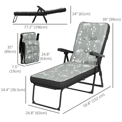 Outdoor Lounge Chair with Padded Cushion, Folding Reclining Patio Garden Chair with Recline Back, Footrest, for Poolside, Patio, Grey