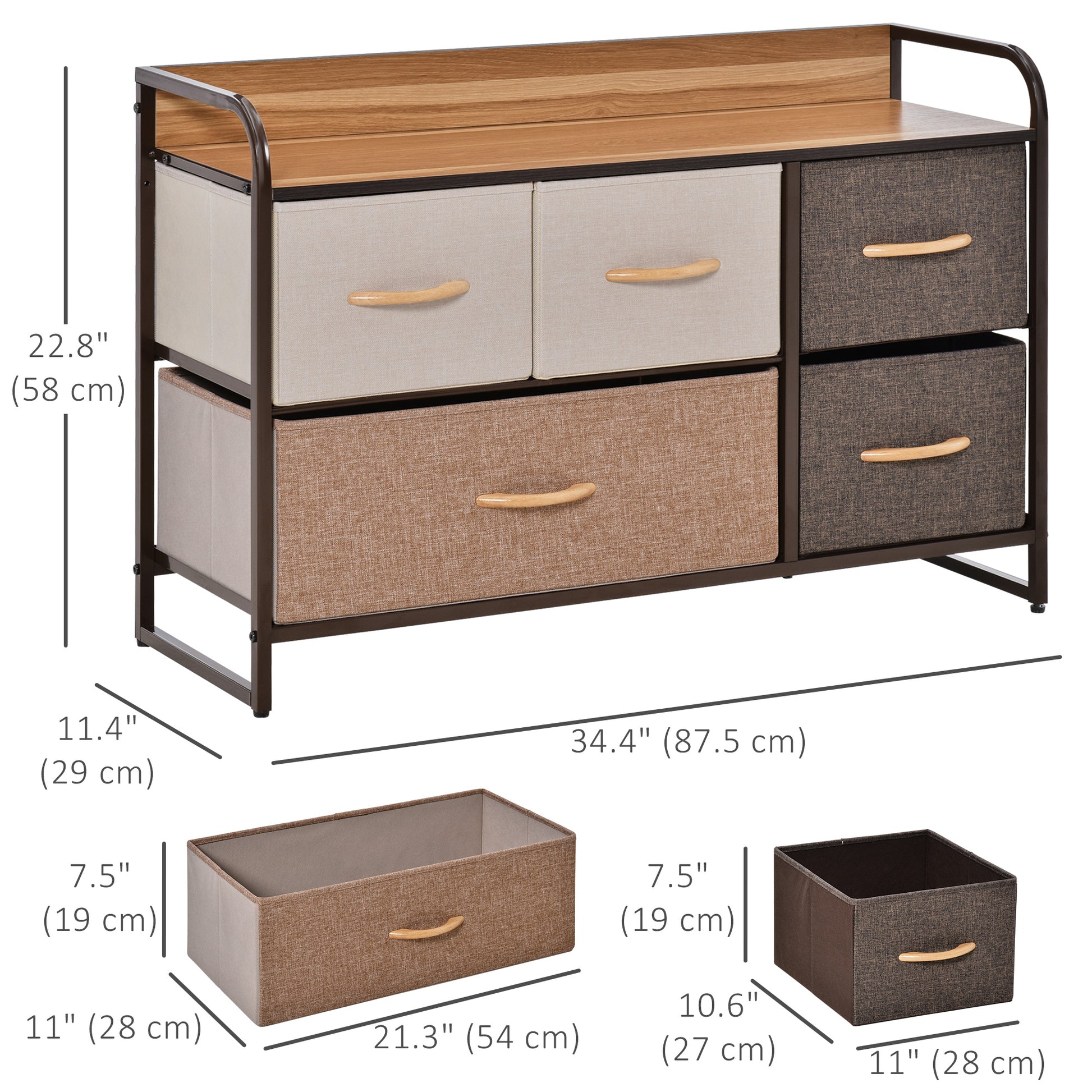 5-Bin Dresser Storage Tower Cabinet Organizer Unit, Easy Pull Fabric Bins with Metal Frame for Bedroom
