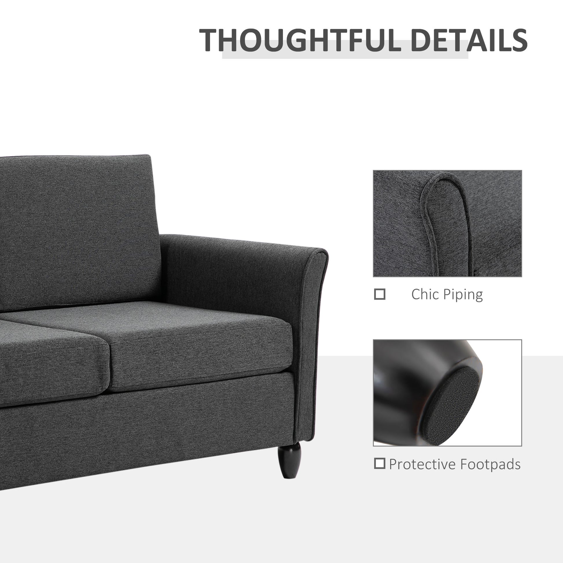 2-Seat Sofa Two-Seater Couch with Armrests and Wood Legs for Living Room, Bedroom, Dark Grey