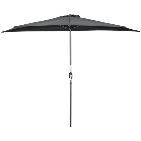 9.8ft Half Umbrella Semi Round Patio Parasol with Crank Handle, Top Vent for Garden, Balcony- NO BASE INCLUDED, Black