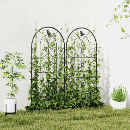 Set of 2 Metal Garden Trellis, Decorative Trellis Panels, Bird Design, 120 x 50 cm, Black