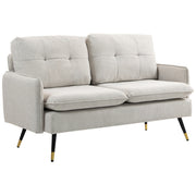 55" Loveseat Sofa, Linen Love Seat w/ S spring, Steel Legs and Button Tufting, Small Couch for Living Room, Cream White