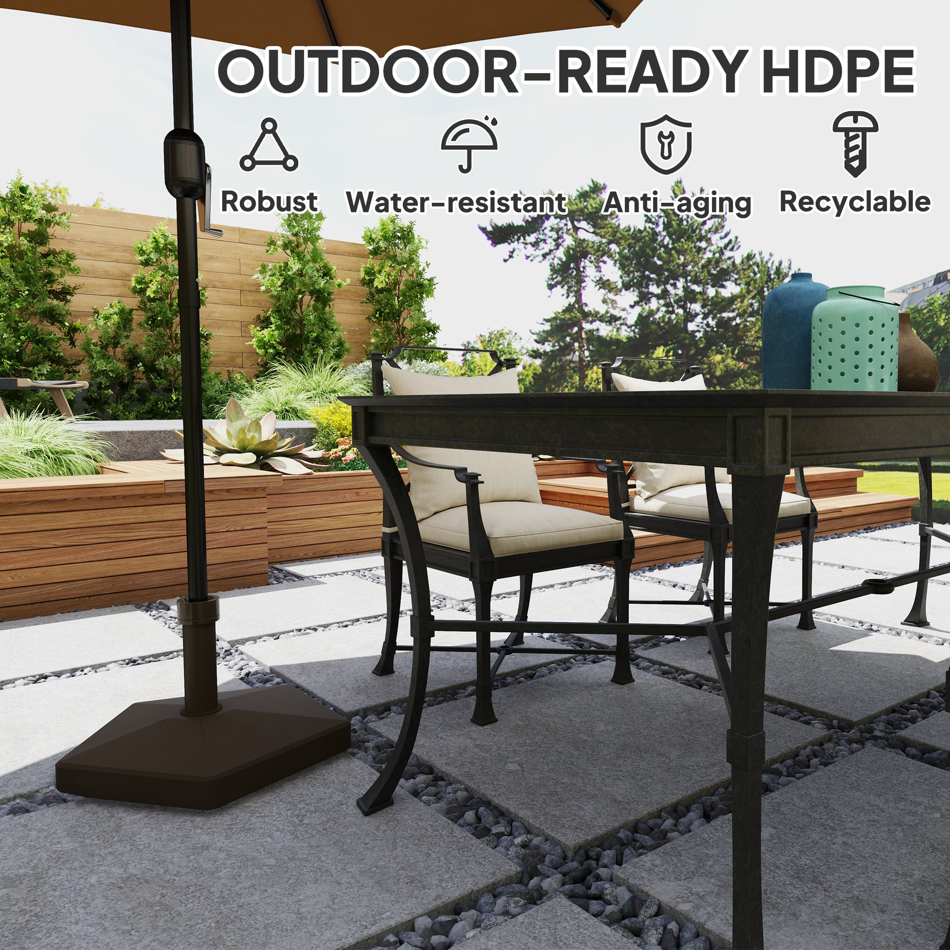 Patio Umbrella Base Holder, Heavy Duty Outdoor Umbrella Stand Base, Poolside, Brown