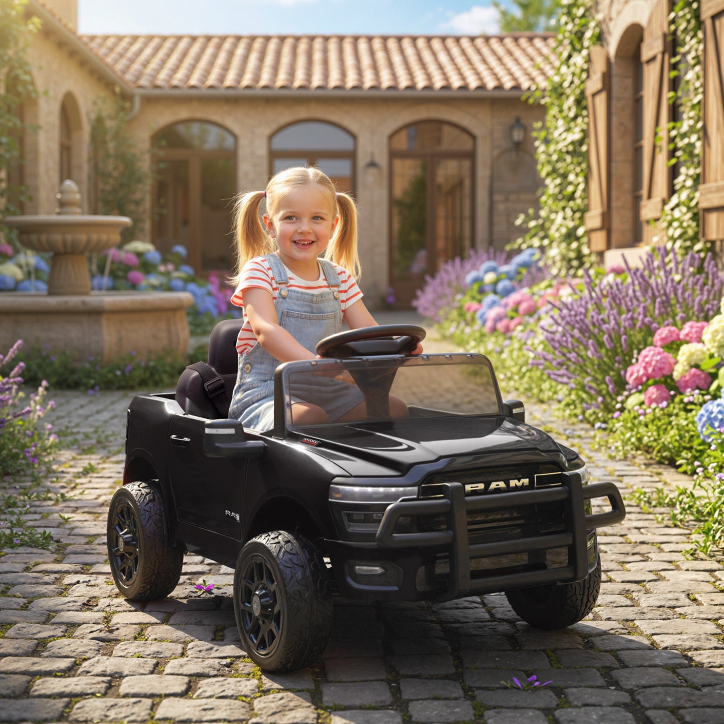 Qaba 12V Ride on Car, Licensed Dodge RAM 3500 Electric Vehicle with Remote Control, Suspension for 3-5 Years, Black