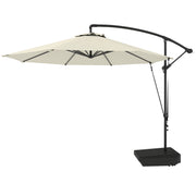 10FT Cantilever Umbrella with Fillable Base, Wind Strap and Cover, Offset Hanging Umbrella with Crank, Cream White