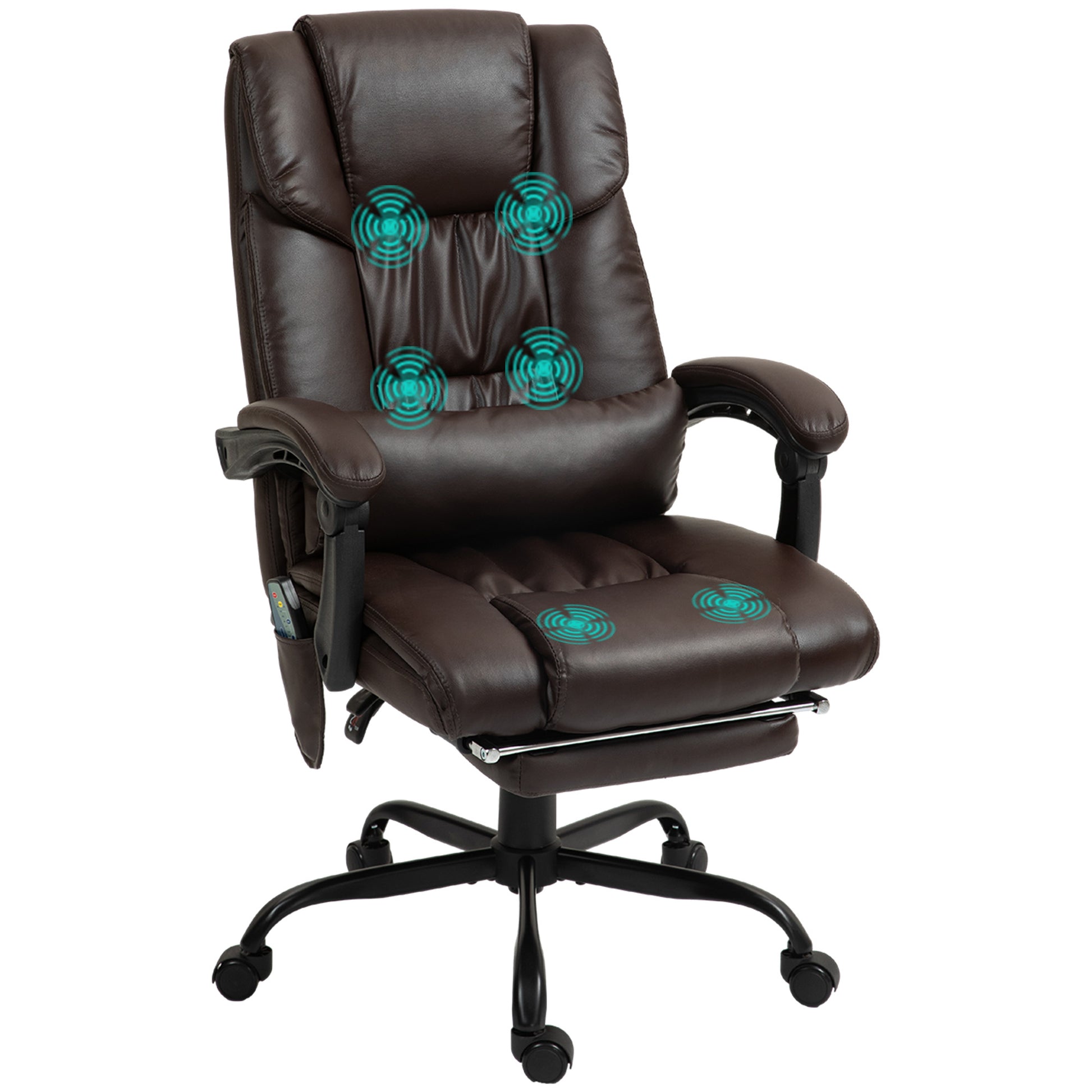 6-Point Vibration Massage Chair, Height Adjustable Reclining Computer Chair with Retractable Footrest, Brown