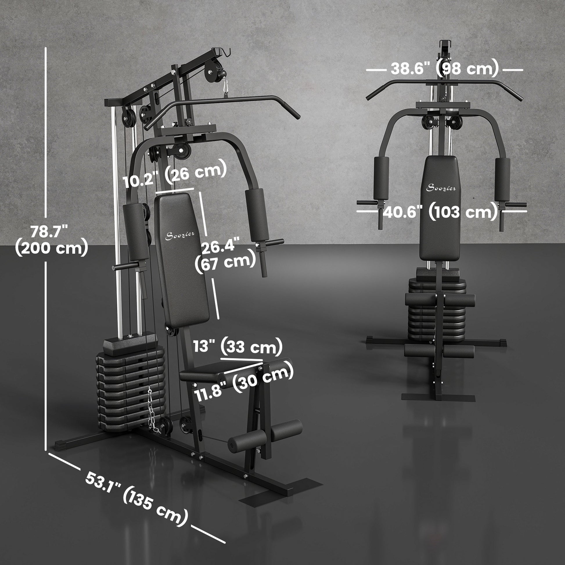 Soozier Home Gym Equipment, Multifunction Workout Machine with 99lbs Weight Stack for Back, Chest, Arm, Legs, and Full Body Workout