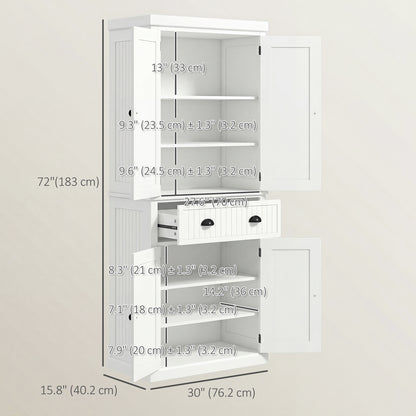 72" Kitchen Pantry, Freestanding Storage Cabinet with Drawer, Doors, Cream White