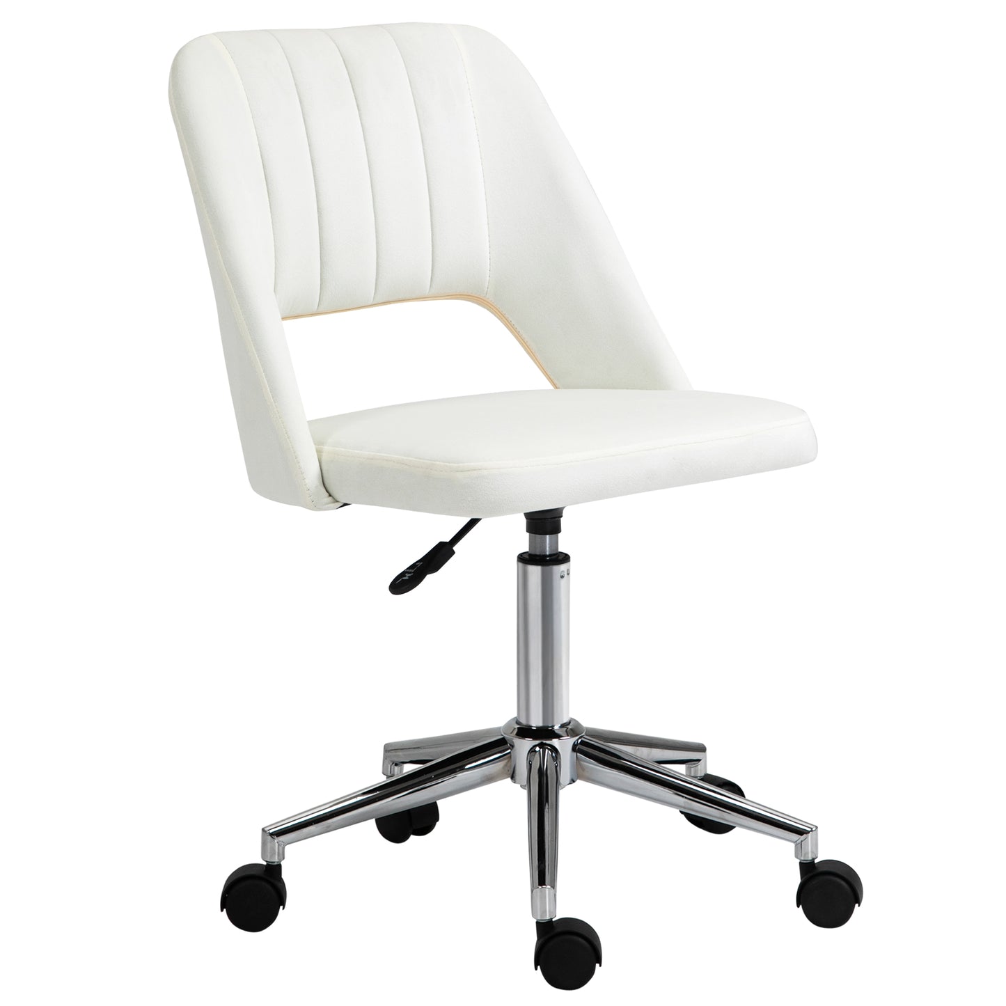 Mid Back Office Chair Velvet Fabric Swivel Scallop Shape Computer Desk Chair, Cream White