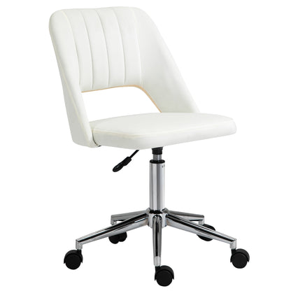 Mid Back Office Chair Velvet Fabric Swivel Scallop Shape Computer Desk Chair, Cream White