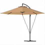 9.5' Cantilever Umbrella with Wind Protection Strap and Cover, Hanging Umbrella with Crank and Cross Base, Khaki