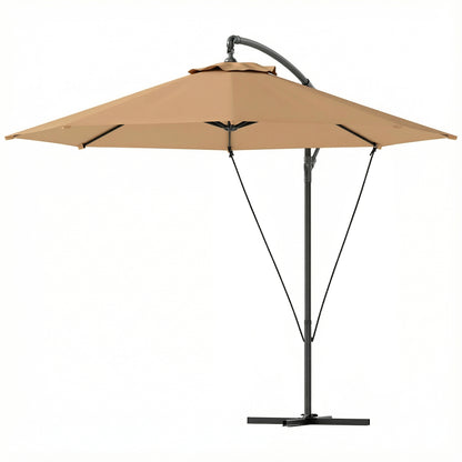 9.5' Cantilever Umbrella with Wind Protection Strap and Cover, Hanging Umbrella with Crank and Cross Base, Khaki