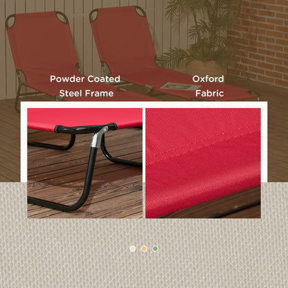 Set of 2 Folding Outdoor Lounge Chair, Sun Tanning Chairs with Reclining Back, Breathable Mesh for Beach Patio, Red