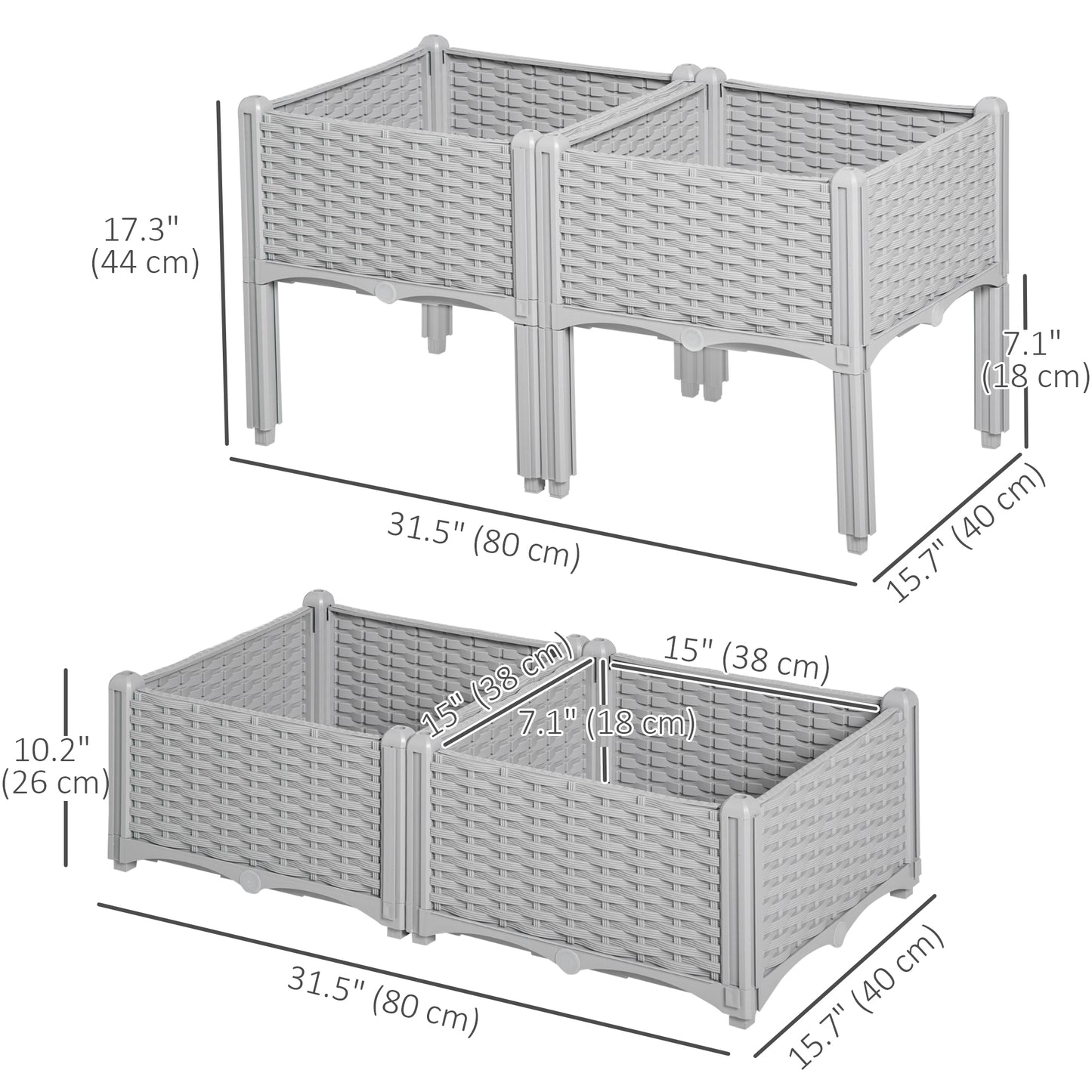 4-piece Raised Garden Bed PP Raised Flower Bed Vegetable Herb Grow Box Stand Grey