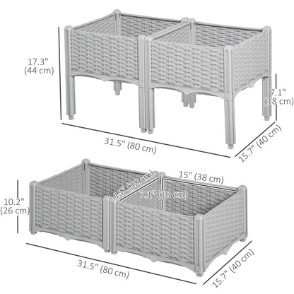 4-piece Raised Garden Bed PP Raised Flower Bed Vegetable Herb Grow Box Stand Grey