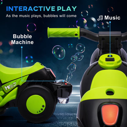 Qaba Electric Motorcycle for Kids, 6V Ride on Bubble Car with LED Headlight, Music, Pedal, for 2-5 Years Green