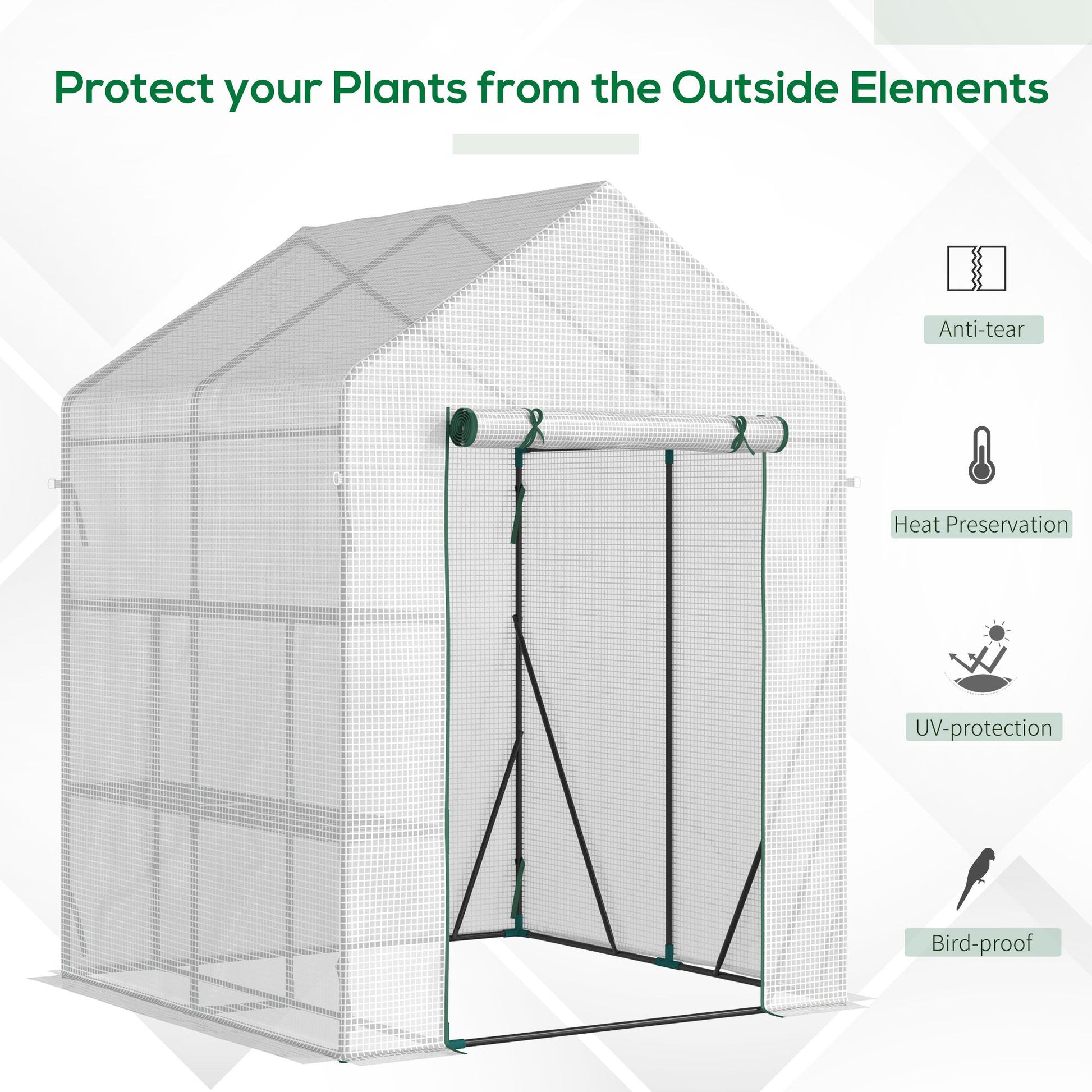 56" x 56" Walk-in Greenhouse Outdoor, Portable Gardening Plant Hot House with 2-Tier Shelf, Green