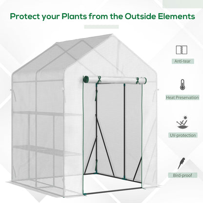 56" x 56" Walk-in Greenhouse Outdoor, Portable Gardening Plant Hot House with 2-Tier Shelf, Green