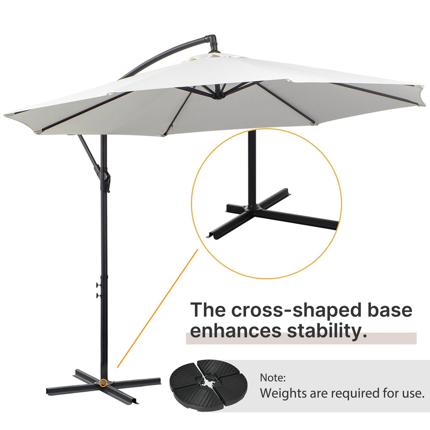 9.7ft Offset Patio UmbrellaCantilever Parasol with Crank Handle, 8 Ribs and Cross Base for Outdoor, Sun Shade, Cream