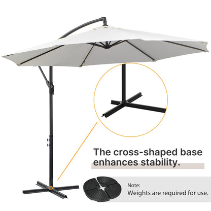 9.7ft Offset Patio UmbrellaCantilever Parasol with Crank Handle, 8 Ribs and Cross Base for Outdoor, Sun Shade, Cream