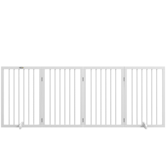 Free Standing Pet Gate, Foldable Dog Gates with 2 Support Feet, 4 Panels for Doorway Stairs, White