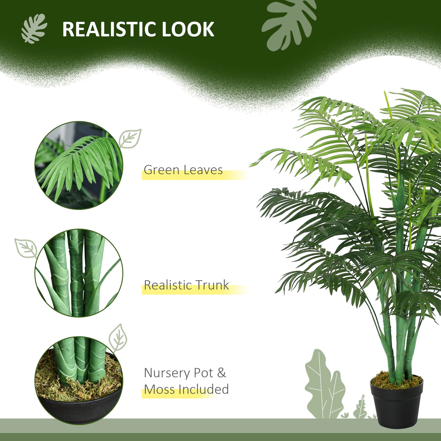 4FT Artificial Palm Tree, Fake Tropical Tree with Lifelike Leaves, Faux Plant in Pot for Indoor Decoration, Green