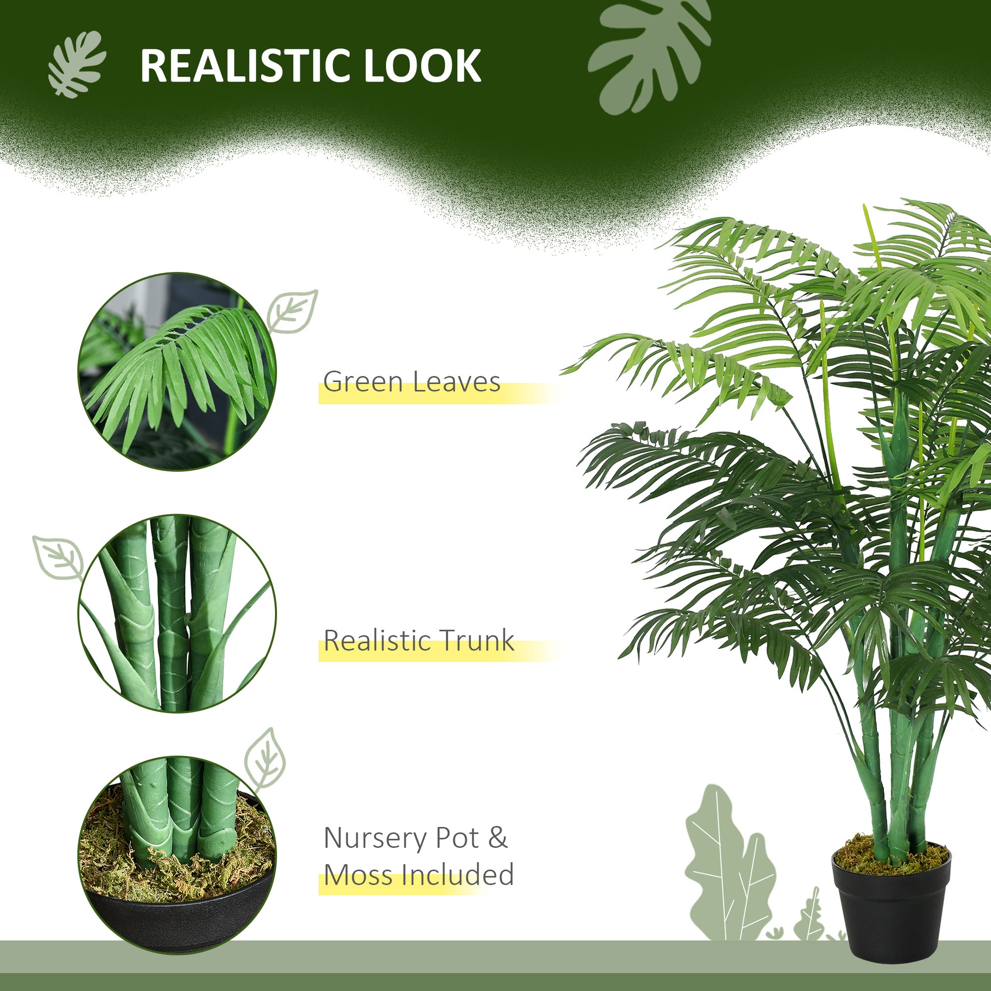 4FT Artificial Palm Tree, Fake Tropical Tree with Lifelike Leaves, Faux Plant in Pot for Indoor Decoration, Green