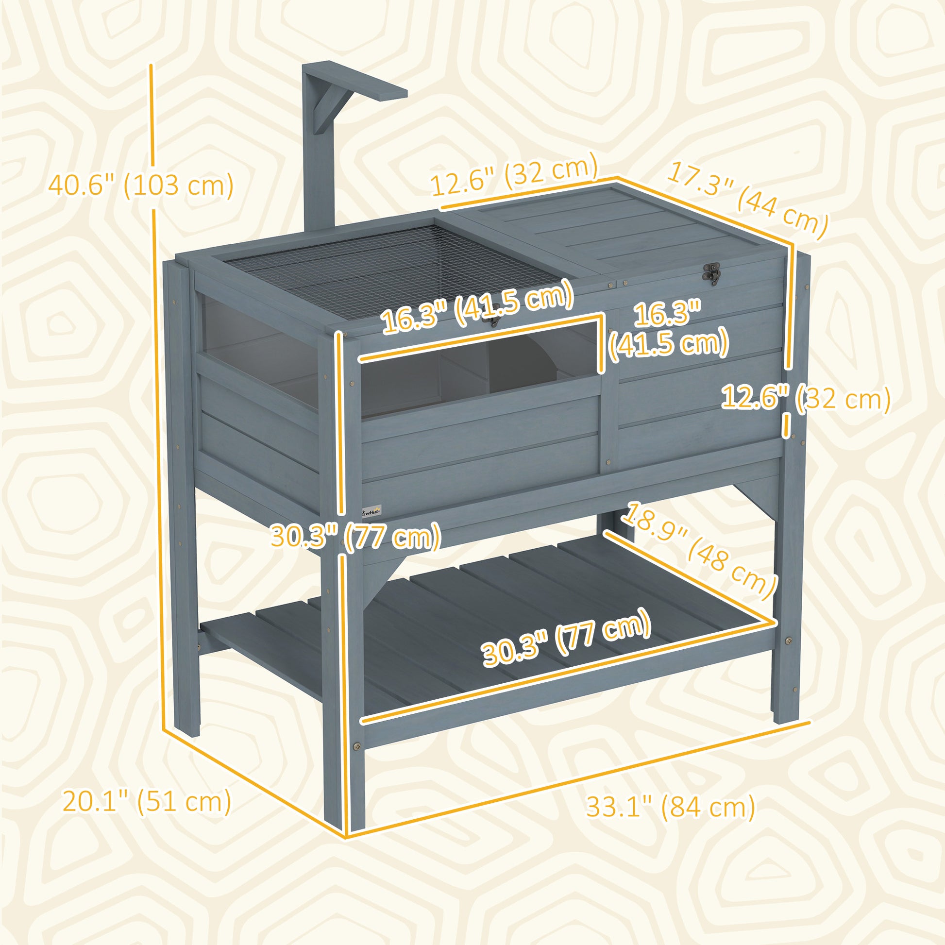 Wooden Tortoise House Habitat with Shelf, Light Support Frame, Tray for Indoor Use, 33" L x 20" W x 41" H