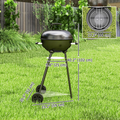 17" Kettle Charcoal BBQ Grill with BBQ Accessories, Barbecue Grill with Shelf, Ash Catcher, Wheels, Handles for Outdoor Cooking, Patio Backyard Party, Black