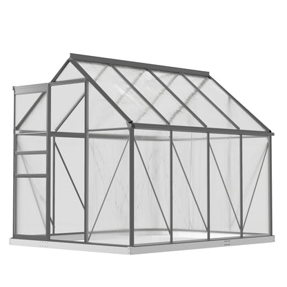 6' x 8' x 6.5' Polycarbonate Greenhouse, Walk-in Green House with Adjustable Roof Vent Galvanized Base Sliding Door Rain Gutter for Outdoor Garden Backyard, Charcoal Grey