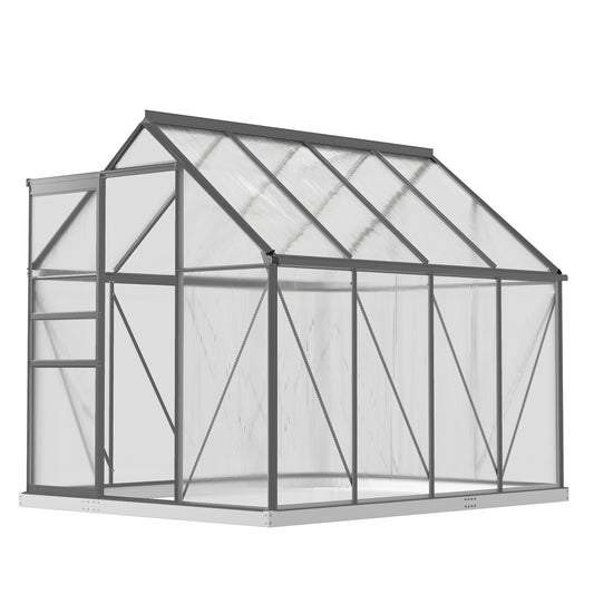 6' x 8' x 6.5' Polycarbonate Greenhouse, Walk-in Green House with Adjustable Roof Vent Galvanized Base Sliding Door Rain Gutter for Outdoor Garden Backyard, Charcoal Grey